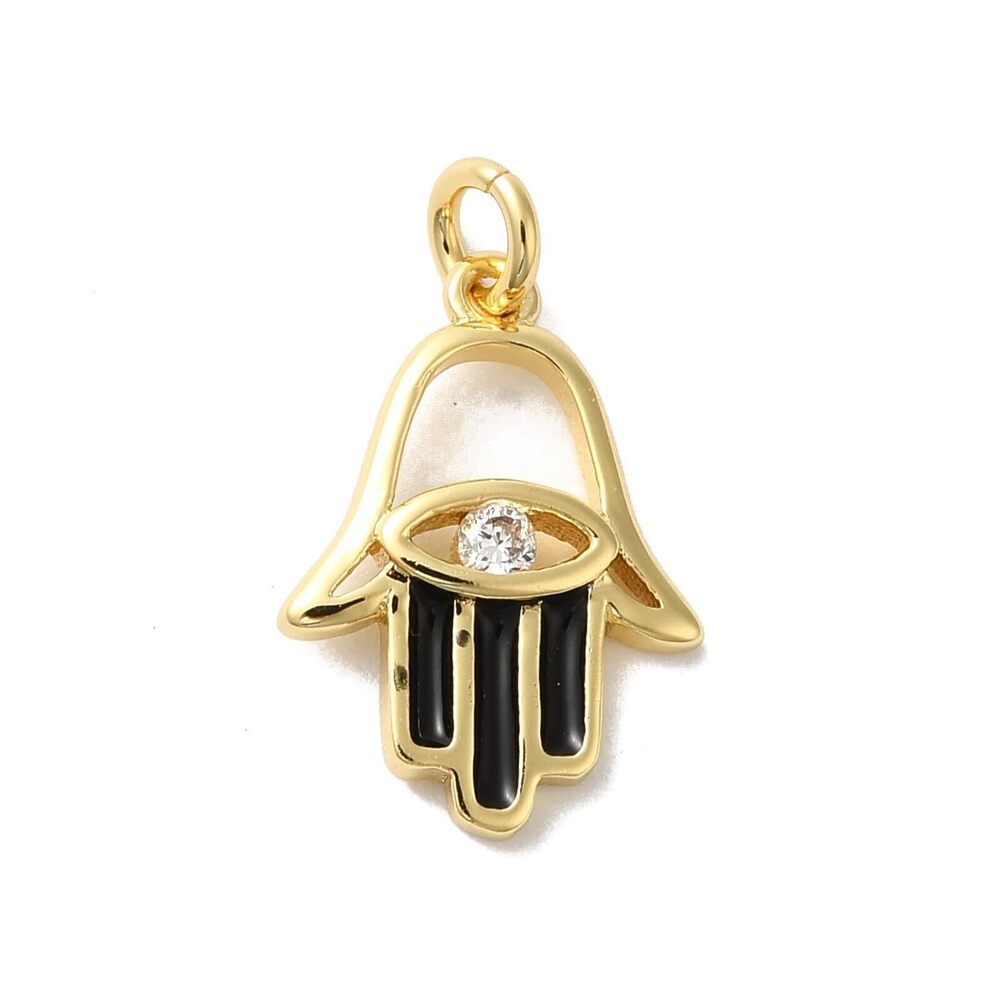 7881 10 pcs Black Hamsa Hand Enamel Brass Charms Lucky Buddha Jewish Charms